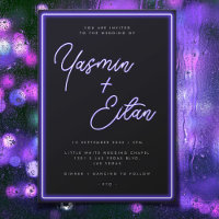 Neon Purple Glow Black Modern Double Sided Wedding