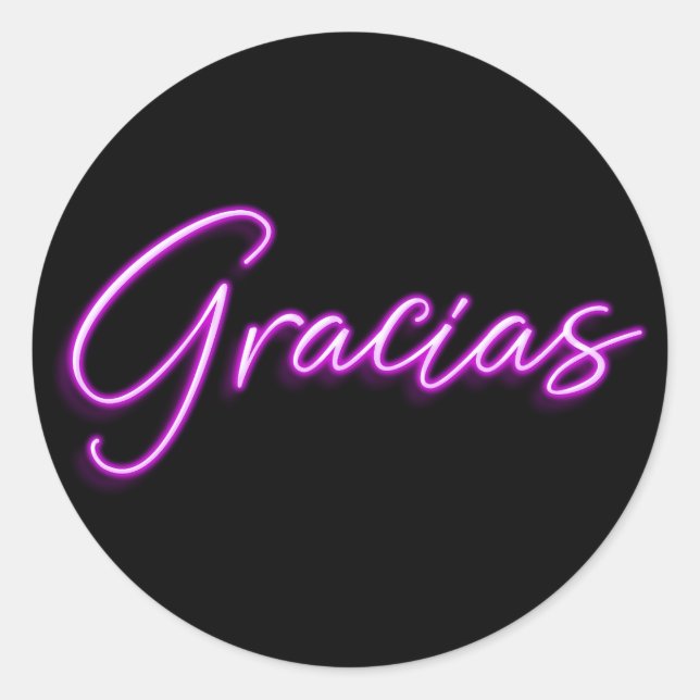 Neon Purple Glow Spanish Gracias Thank You Classic Round Sticker (Front)
