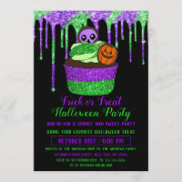 Neon Purple Green Glitter Cupcake Halloween