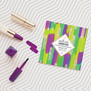 Neon Purple Green Yellow Gold Glitter Paint Makeup Square Business Card