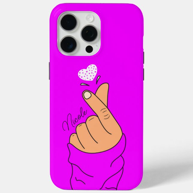 Neon Purple Korean Finger Heart Sign Warm Skin Case-Mate iPhone Case (Back)