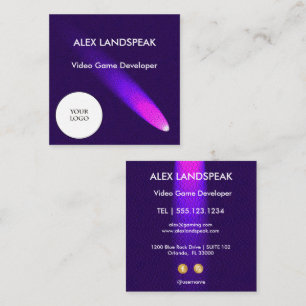 Neon Purple & Logo Cyber Leather Gaming Square Business Card