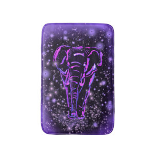 Neon Purple Pink Elephant Walking At Starry Night  Bath Mat