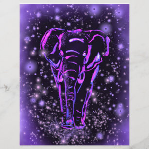 Neon Purple Pink Elephant Walking At Starry Night  Custom Letterhead