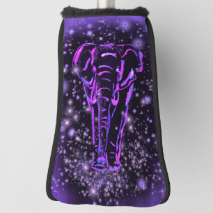 Neon Purple Pink Elephant Walking At Starry Night Golf Head Cover