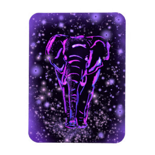 Neon Purple Pink Elephant Walking At Starry Night Magnet