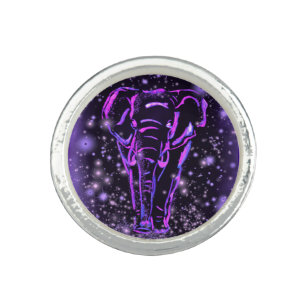 Neon Purple Pink Elephant Walking At Starry Night  Ring