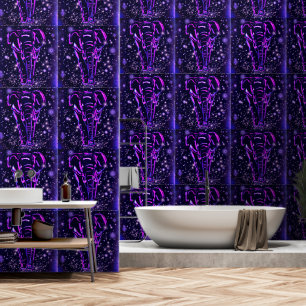 Neon Purple Pink Elephant Walking In Starry Night Wallpaper