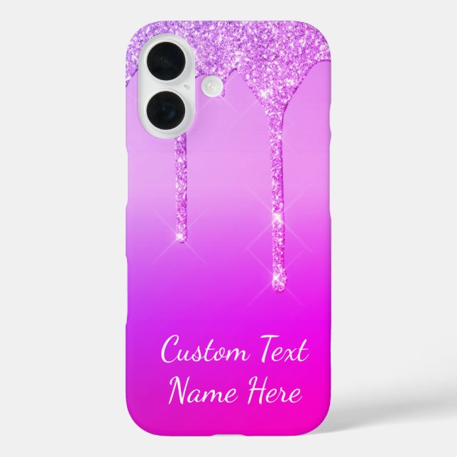 Neon Purple Pink Glitter Custom Text iPhone Case (Back)