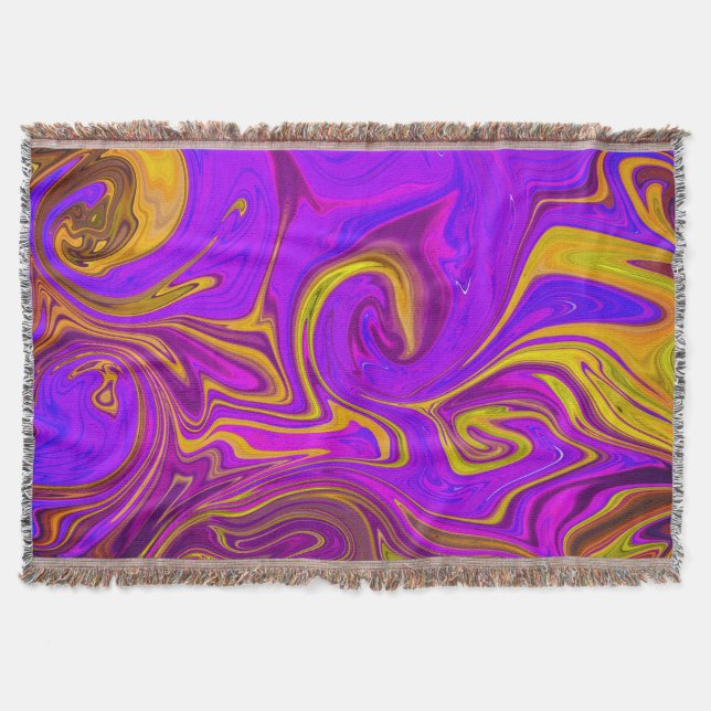 Neon Purple Pink Yellow Abstract Design Throw Blanket (Front)
