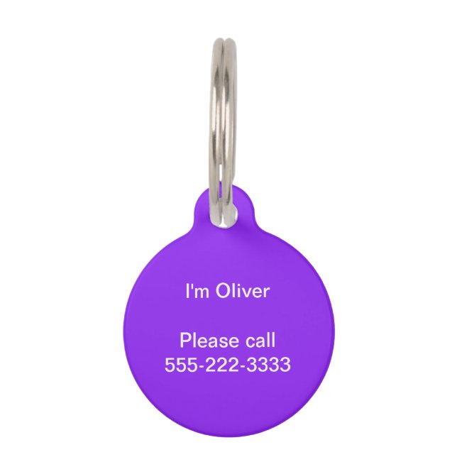 Neon Purple Solid Colour Customise It Pet Tag (Front)