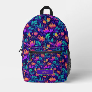 Neon Purple Teal Orange Monogram Name Camp Printed Backpack