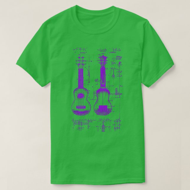 Neon Purple Ukulele Da Vinci Blueprint T-Shirt (Design Front)