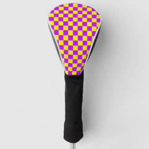 Neon Purple Yellow Chequered Chequerboard Vintage Golf Head Cover