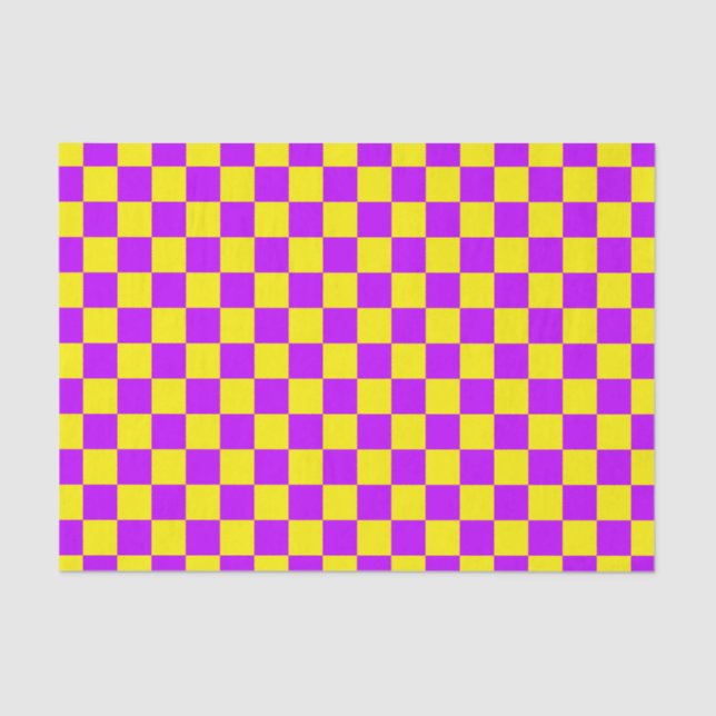 Neon Purple Yellow Chequered Chequerboard Vintage Tissue Paper (Front)
