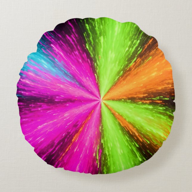 Neon Radial Burst Explosion Round Cushion (Front)
