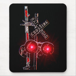 Neon Railroad Crossing Signal Mouse Pad