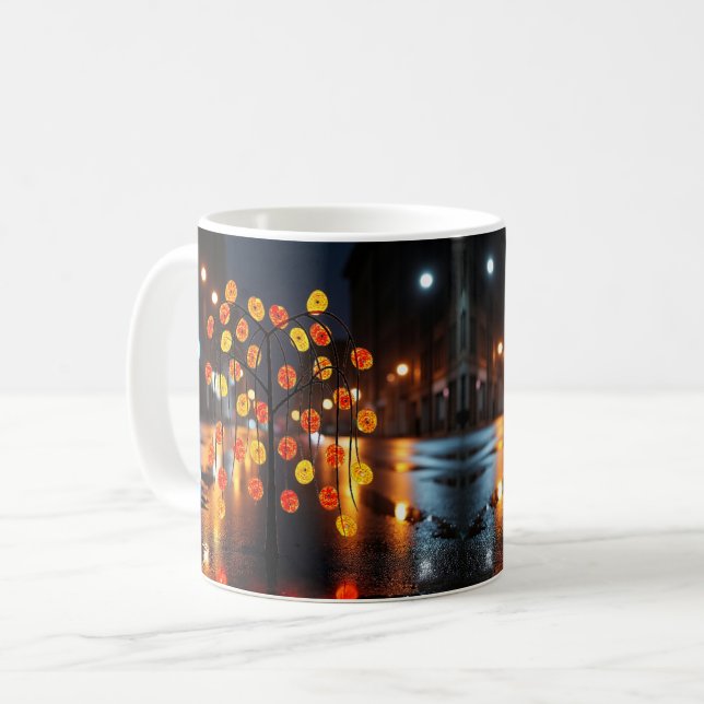 Neon Rain City Lights Coffee Mug (Front Left)