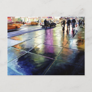 "Neon Rain" New York Watercolor Postcard