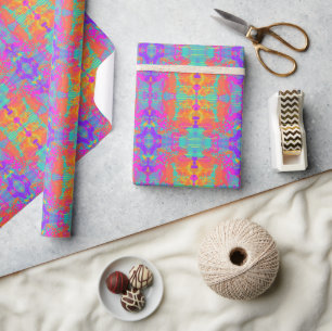 Neon Rainbow Abstract Inkblot Paint Wrapping Paper