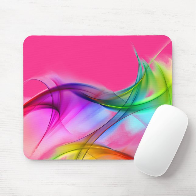 Neon Rainbow Abstract On Pink Mouse Pad (With Mouse)