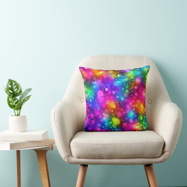 Neon Rainbow Bokeh Lights Abstract Cushion (Chair)