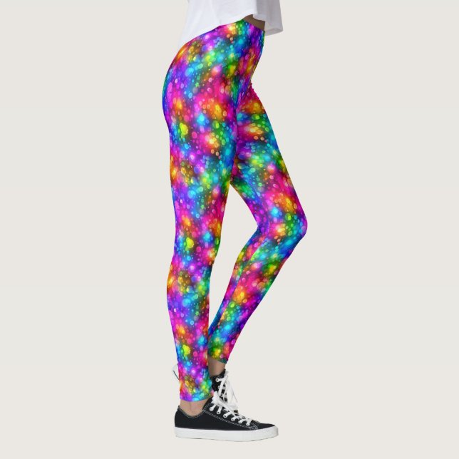 Neon Rainbow Bokeh Lights Abstract Leggings (Right)