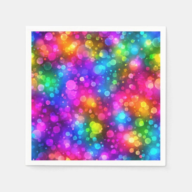 Neon Rainbow Bokeh Lights Abstract Napkin (Front)