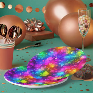 Neon Rainbow Bokeh Lights Abstract Paper Plate