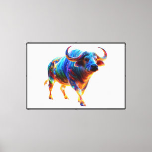 Neon Rainbow Buffalo Artwork Canvas Print