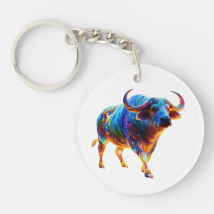 Neon Rainbow Buffalo Artwork Key Ring