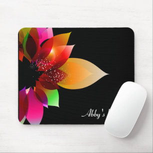 Neon Rainbow Dahlia On Black Mouse Pad