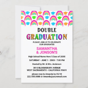 Neon Rainbow Double Graduation Party Invitations