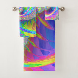 Neon Rainbow Fractal Bath Towel Set