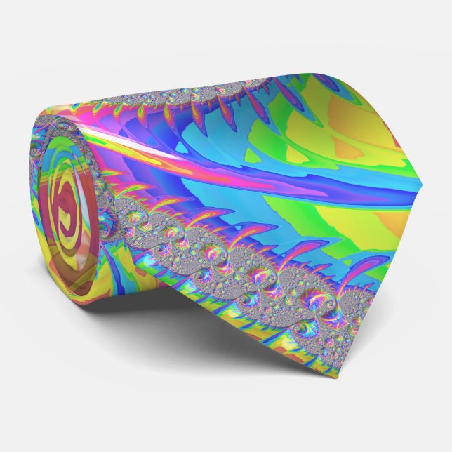 Neon Rainbow Fractal Tie (Rolled)