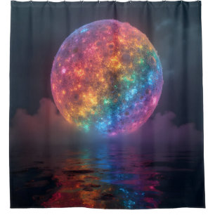 Neon rainbow globe at night shower curtain