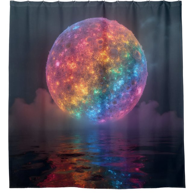 Neon rainbow globe at night shower curtain (Front)