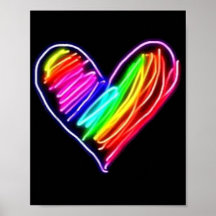 Neon Rainbow Heart T-Shirt  Love Pride LGBQT Rally Poster