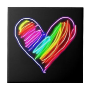 Neon Rainbow Heart T-Shirt Love Pride LGBQT Rally Tile