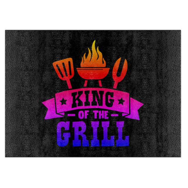 Neon Rainbow King Of The Grill Cutting Board (Front)