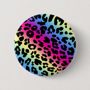 Neon Rainbow Leopard Pattern Print 6 Cm Round Badge