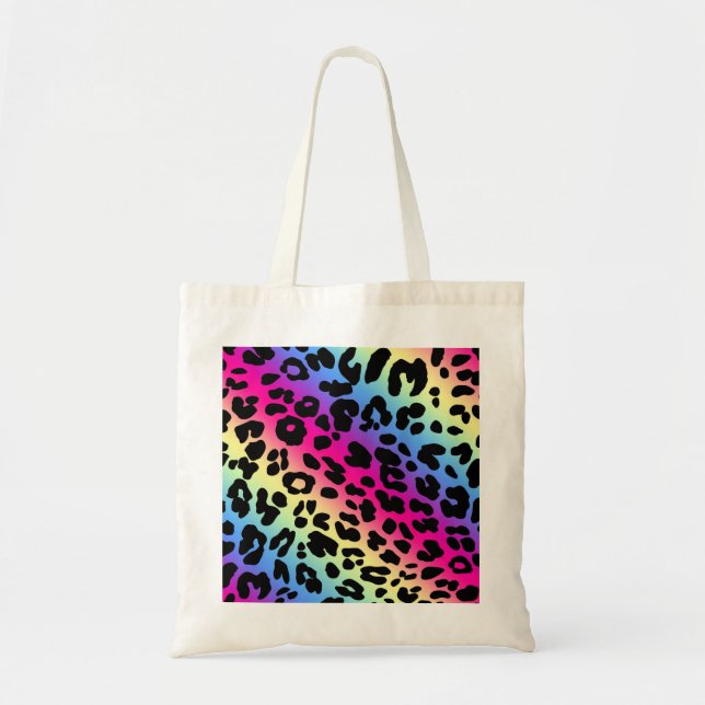 Neon Rainbow Leopard Pattern Print Tote Bag (Front)