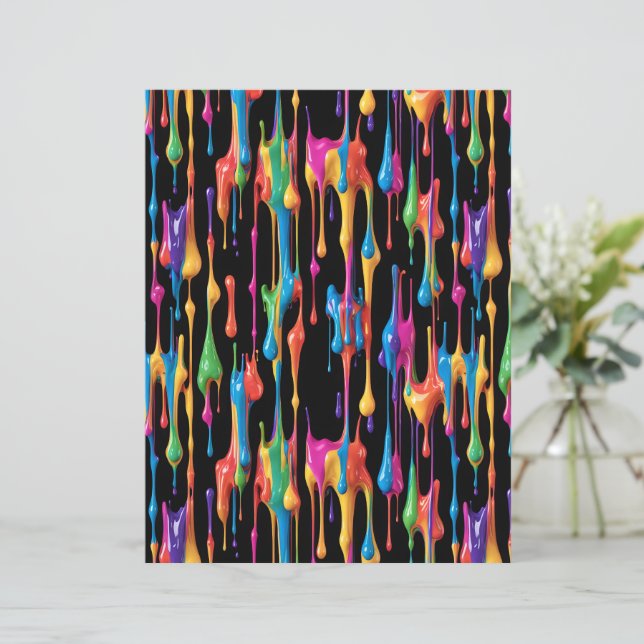 Neon Rainbow Paint Drips Pattern Scrapbook Paper (Standing Front)