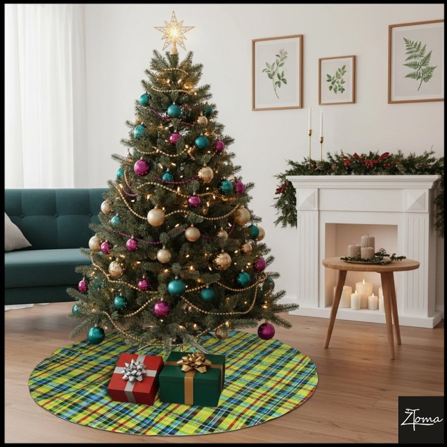 Neon Rainbow Plaid Gradient Block Print Brushed Polyester Tree Skirt (Creator Uploaded)