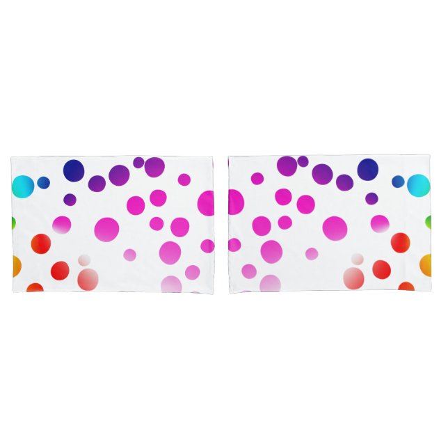 Neon Rainbow Polka Dots On White Pillowcase (Front-Set)