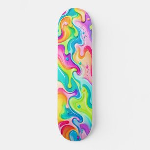 Neon Rainbow Psychedelic Liquid Swirl Dripping Skateboard