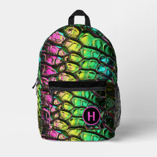 Neon Rainbow Reptile Snake Monogram Printed Backpack