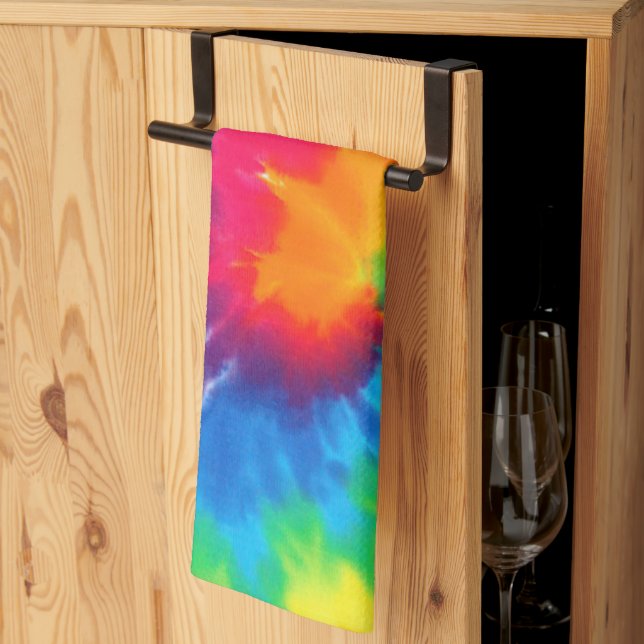 Neon Rainbow Retro Tie Dye Design Tea Towel (Thirds Fold)