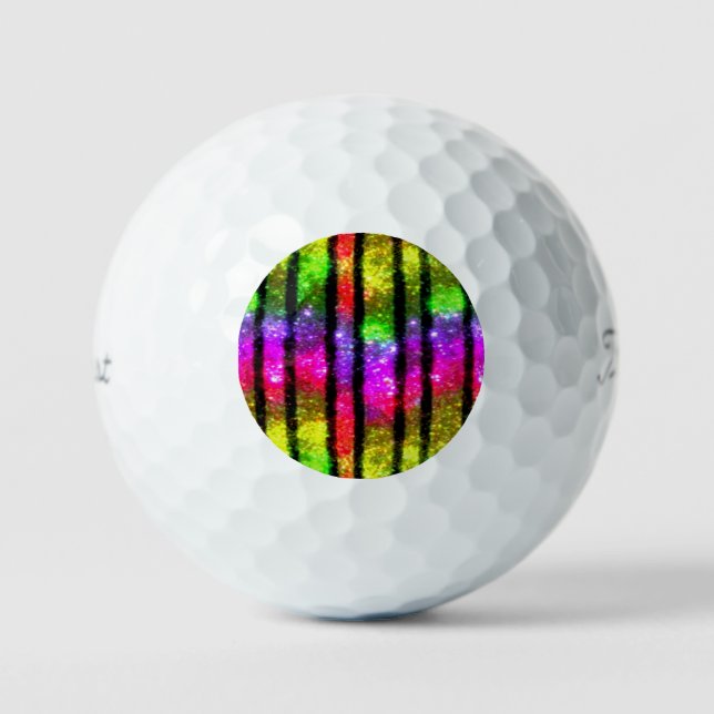 Neon Rainbow Shimmer Stripes Golf Balls (Front)