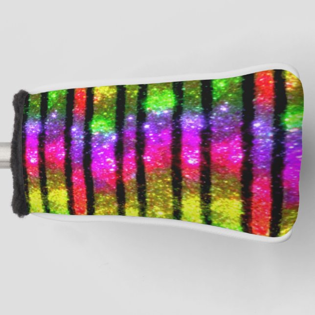 Neon Rainbow Shimmer Stripes Golf Head Cover (Front)